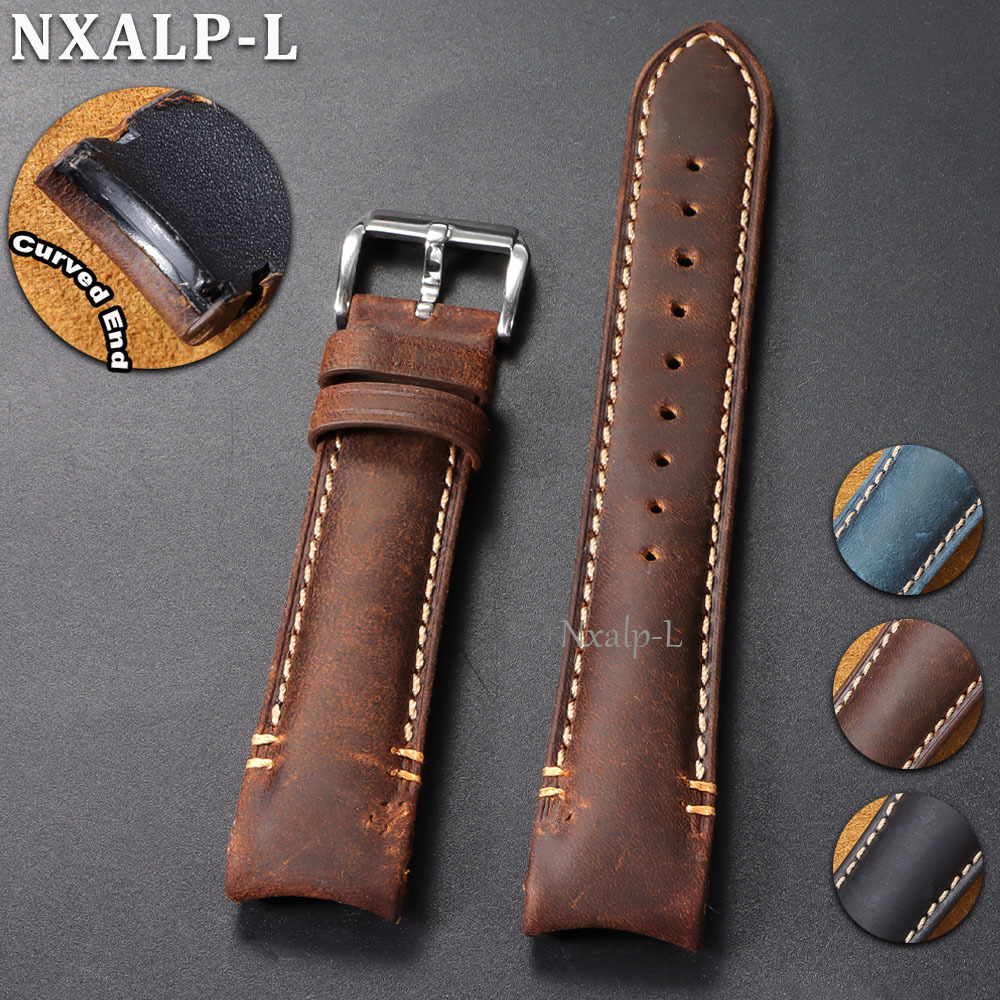 Luxury Watch Face - Curved End Bracelet Oil Wax Cowhide