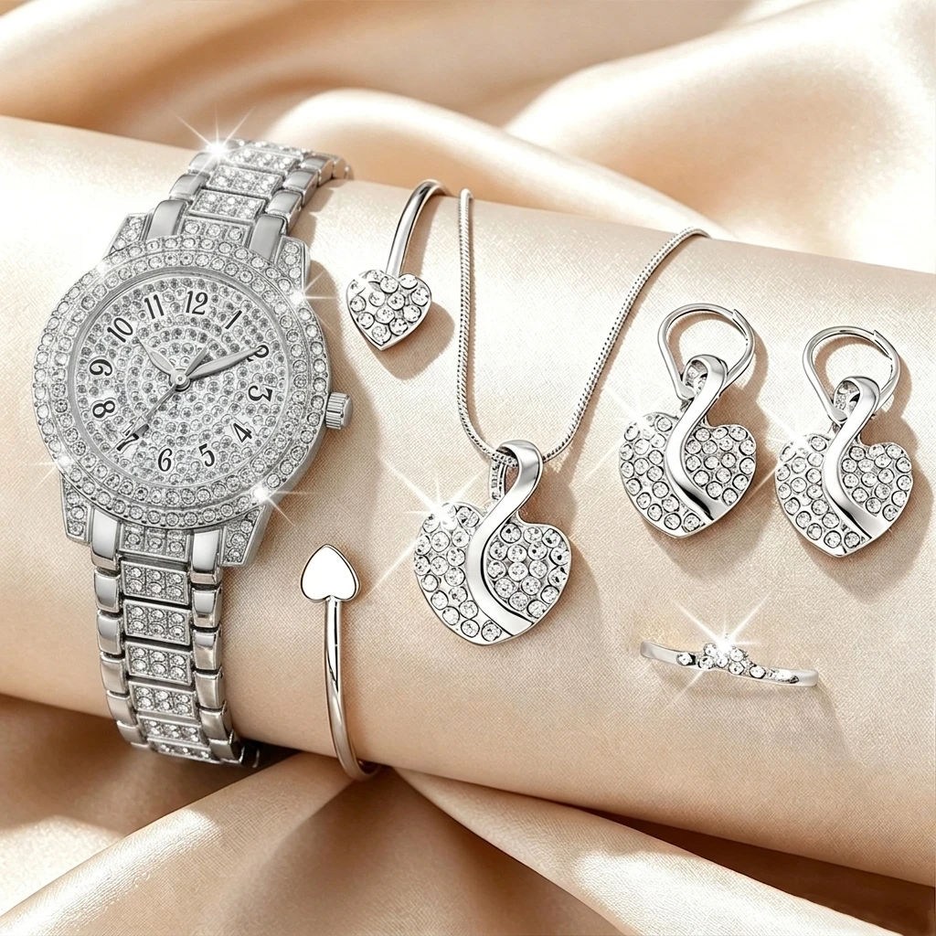 6PCS Fashion Rhinestone Women  - Luxury Watch Female recension och pris